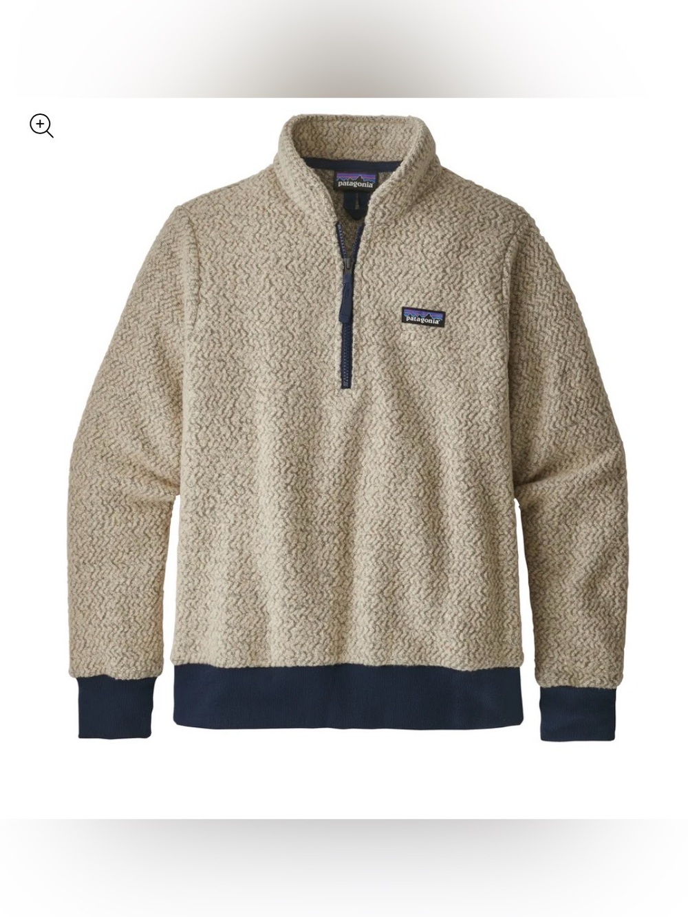 Patagonia womens woolyester fleece pullover sweater 1/4 zip oatmeal navy size S